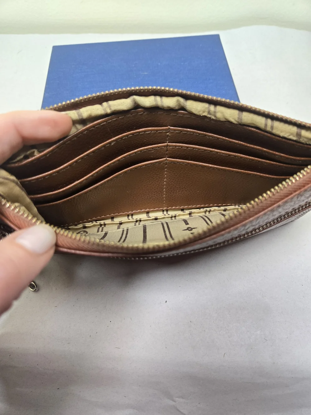 Vintage Louis Vuitton Brown Leather Zip Pouch with Chain Charm - Needs TLC